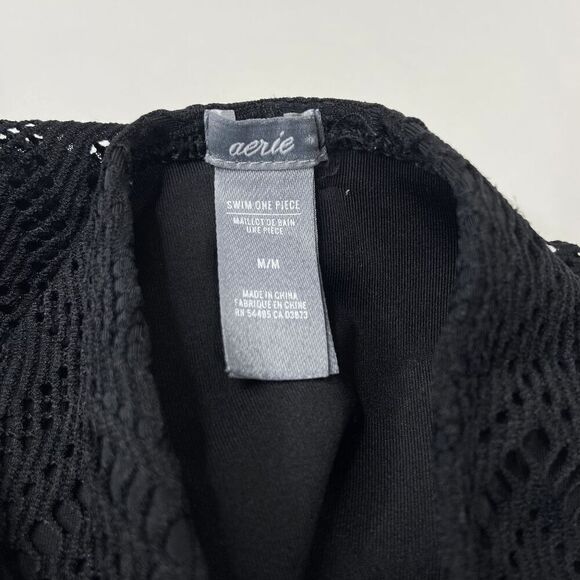 Aerie Womens One-Piece Swimsuit Crochet Lined Crisscross Black Size Medium - Picture 7 of 8